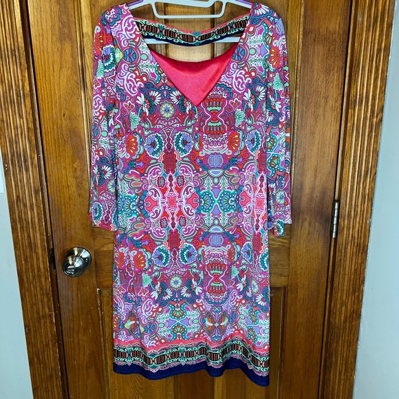 Laundry Shelli Segal Pink Print Shift Dress Calypso Paisley Floral Size M - Picture 4 of 5